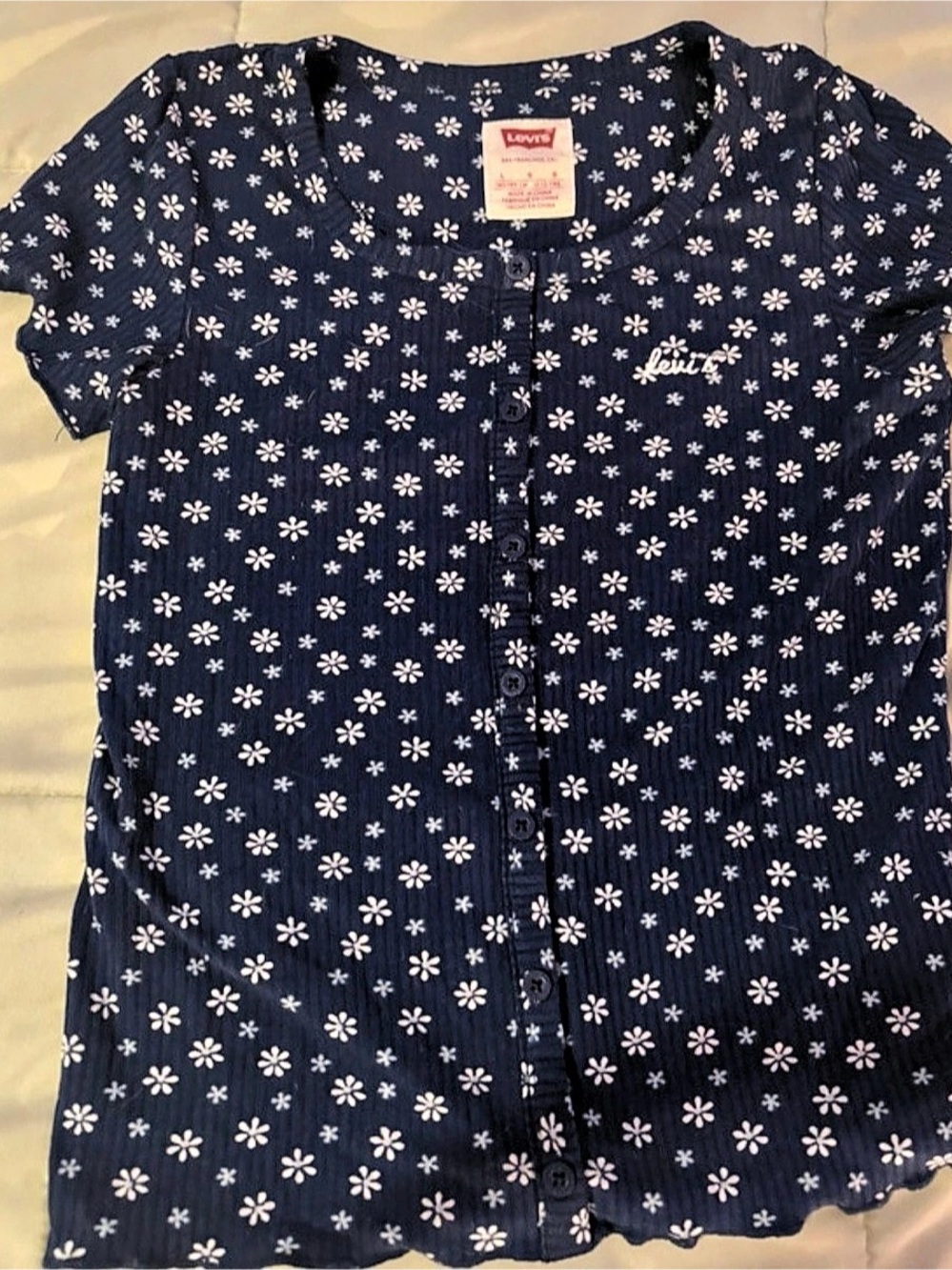 Levi's Girls Floral Button-Down Shirt Size Large Blue & White